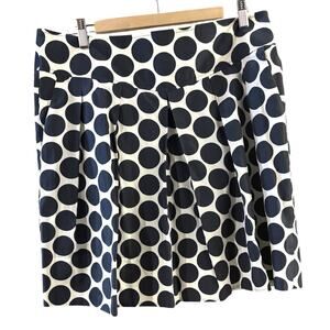 Banana Republic Navy Cream Polka Dot Skirt Sz 12 Silk Cotton Short Pleated